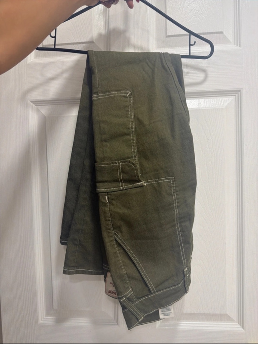 True Religion Olive Cargo Pants with Contrast Stitching